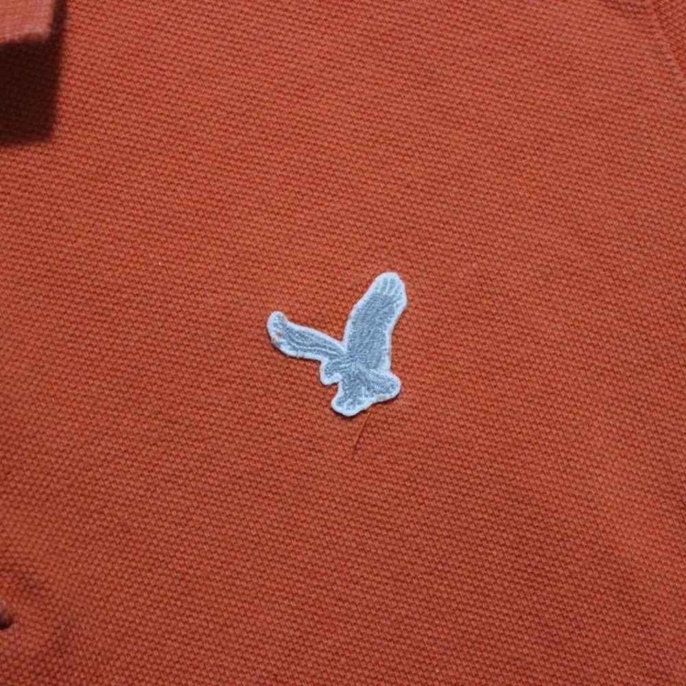 Mens/Unisex Y2K Skater Preppy American Eagle Orange Button Up Polo Shirt - Picture 5 of 8